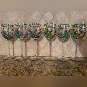 Godinger hand painted wine glasses. Set of 6, like Portmeirion Botanic Garden